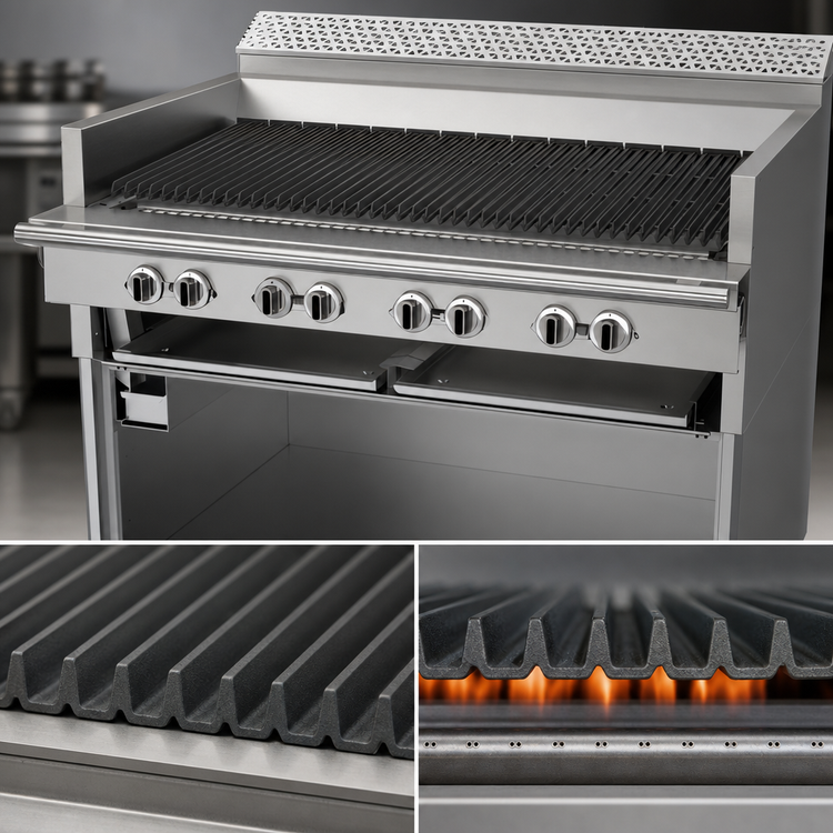 Product image #3 for Garland Cuisine Series 48-Inch Gas Charbroiler and Underfired Broiler with Open Storage Base