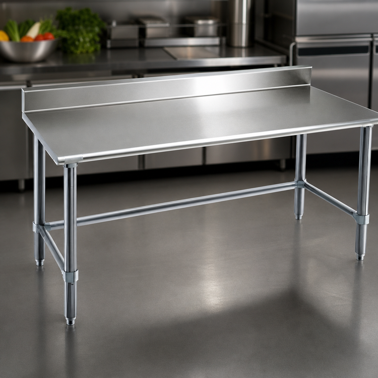 Product image #3 for Spec-Master 84-Inch x 24-Inch 14-Gauge 300 Series Stainless Steel Work Table with 4-1/2-Inch Backsplash