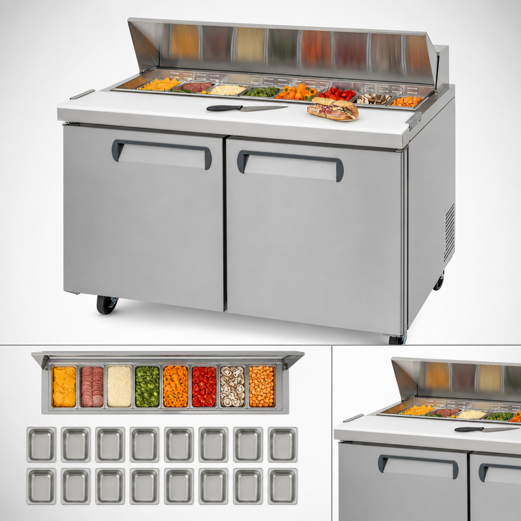 Product image #3 for Migali Competitor Series 60-Inch Two-Section Stainless Steel Sandwich Prep Table with Rear-Mount Self-Contained Refrigeration