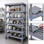 Thumbnail image #3 for Quantum Millenia QPM246074VS-5 Mobile Polymer Starter Shelving Unit, 5 Open Grid Shelves, Dunnage Stand, 60 x 24 x 74 in, Gray