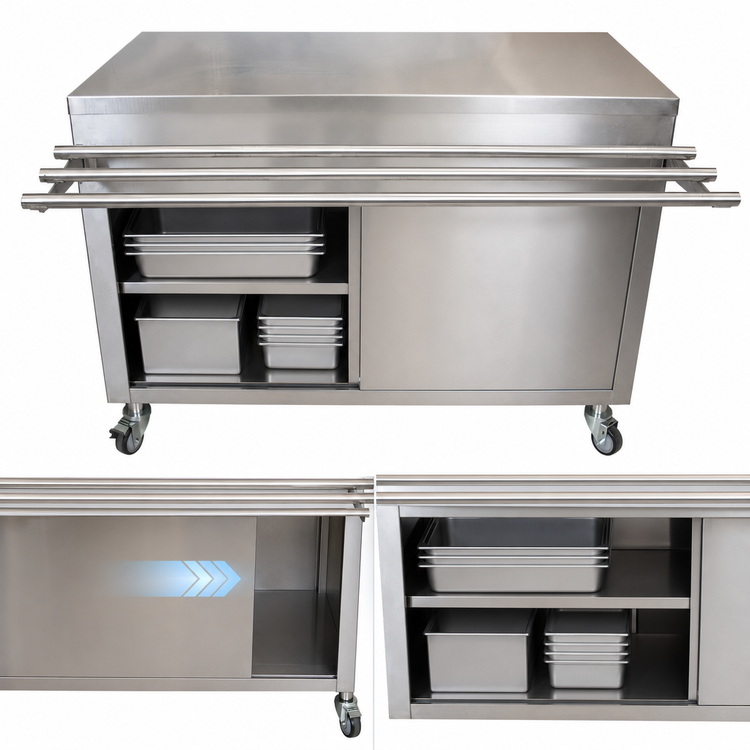 Product image #3 for BK Resources 72 Inch Stainless Steel Serving Counter with Sliding Door and Tray Shelf