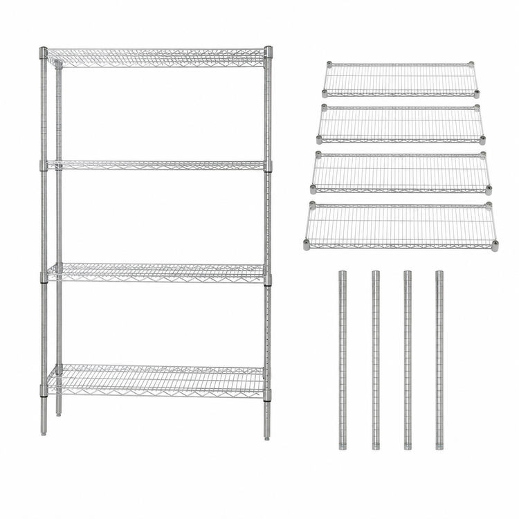Product image #3 for Quantum WR63-2142S 42 Inch W x 21 Inch D x 63 Inch H 304 Stainless Steel Wire Shelving Starter Kit - 4 Shelves, 600 - 800 lb Capacity