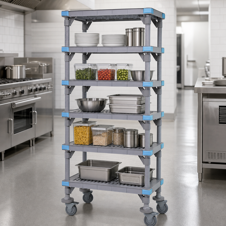 Product image #3 for Millenia 5-Shelf Mobile Polymer Shelving Starter Unit, 30"W x 21"D x 74"H, Gray