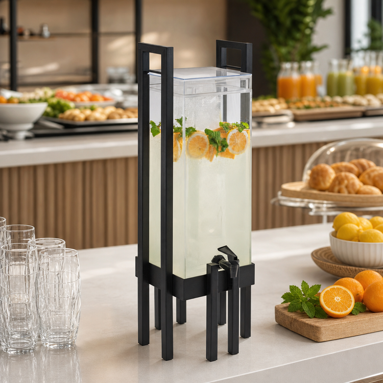 Product image #4 for One by One 3 Gallon Square Acrylic Beverage Dispenser with Ice Chamber and Handles, Black