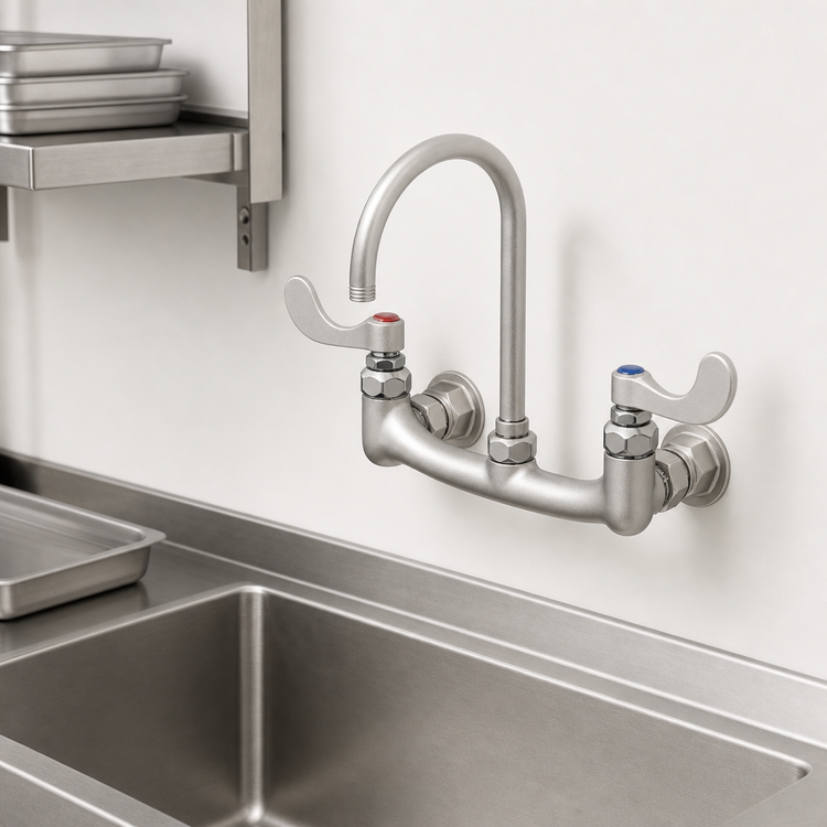 Product image #3 for T&S Brass B-0330-04 Wall Mount Surgical Sink Mixing Faucet with 5-3/4-Inch Swivel/Rigid Gooseneck