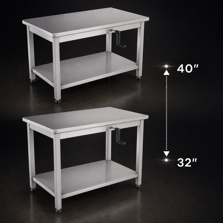 Product image #3 for John Boos ADA Hydraulic Lift Work Table, 72" x 30", Adjustable 32"-40", 16-Gauge 300 Series Stainless Steel Flat Top