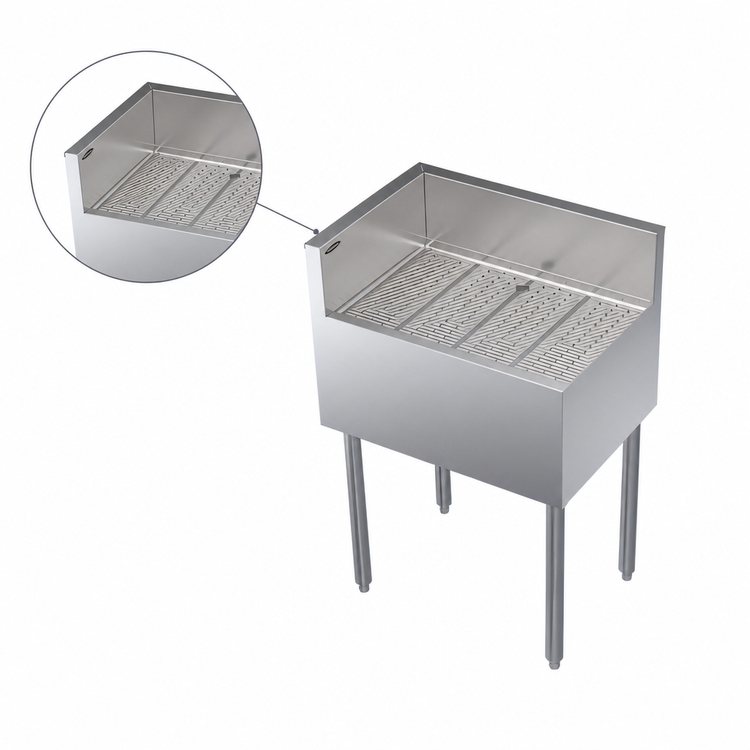 Product image #3 for Krowne Royal Series Freestanding Stainless Steel Underbar Corner Drainboard with Left End Return, 24 x 19 x 36-1/2 Inches