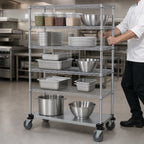 Thumbnail image #3 for Quantum M1848CG47-5 Mobile Wire Shelving Cart, 5 Shelves, Chrome Finish, 48 x 18 x 80 Inches