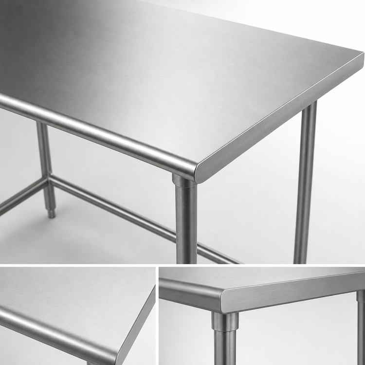 Product image #3 for Advance Tabco 84-Inch x 30-Inch 16-Gauge 304 Stainless Steel Work Table with Open Base and Crossrails