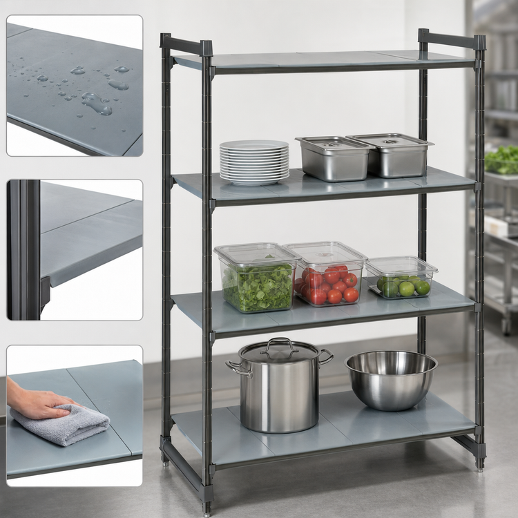 Product image #3 for Cambro Camshelving Basics Plus 4-Shelf Solid Stationary Polymer Shelving Starter Unit, 18 x 36 x 64 Inches, Brushed Graphite