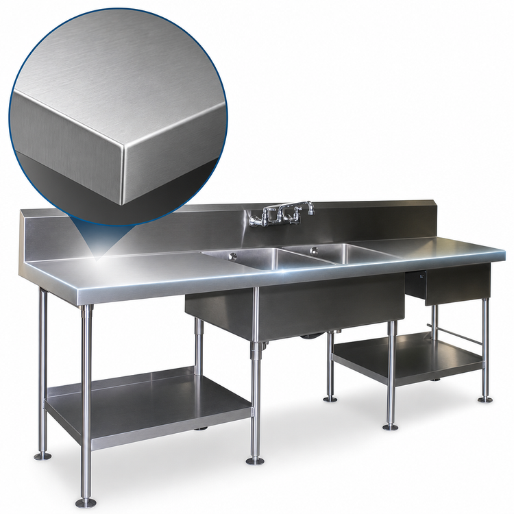 Product image #3 for Spec-Master SMPT3096 96"W x 30"D Stainless Steel Marine Prep Table with Double Sinks