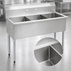 Thumbnail image #3 for Eagle Group 1848-3-16/3 49-3/8-Inch 3-Compartment Utility Sink, 16 Gauge 304 Stainless Steel, No Drainboards, Galvanized Legs, 8-Inch Backsplash