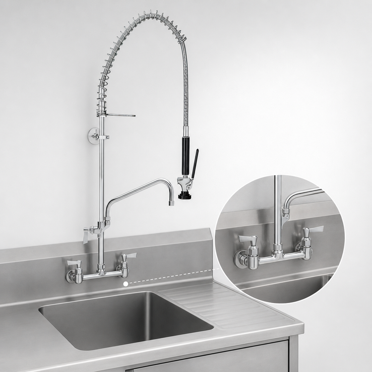 Product image #3 for Fisher Spring Pre-Rinse Unit with Add-On Faucet, 12-Inch Swing Spout, 8-Inch Backsplash Mount, Stainless Steel