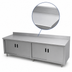 Thumbnail image #3 for Advance Tabco Special Value Economy Enclosed Work Table with Cabinet Base, Mid-Shelf, Hinged Doors, 120 x 24 Inch, 16-Gauge 304 Stainless Steel Top, 5-Inch Backsplash