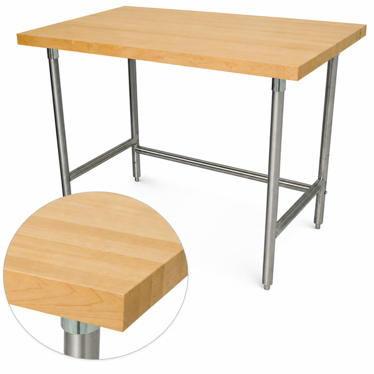 Product image #4 for Advance Tabco 72" x 30" Laminated Hard Maple Wood Top Work Table with Stainless Steel Legs and Crossrails