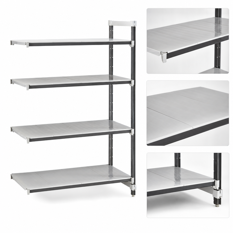 Product image #3 for Cambro Camshelving Elements XTRA 4-Tier Solid Stationary Add-On Polymer Shelving Unit, 21 x 36 x 64 Inches, Speckled Gray