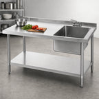 Thumbnail image #3 for Klinger's Trading STB3084BR 84 Inch x 30 Inch Stainless Steel Work Table with Right-Side Prep Sink, 18 Gauge, Marine Edge, Undershelf
