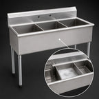 Thumbnail image #3 for Eagle Group 2136-3-16/3 Three-Compartment Utility Sink, 37-3/8"W x 25"D, 16-Gauge 304 Stainless Steel, 8" Backsplash, Galvanized Legs