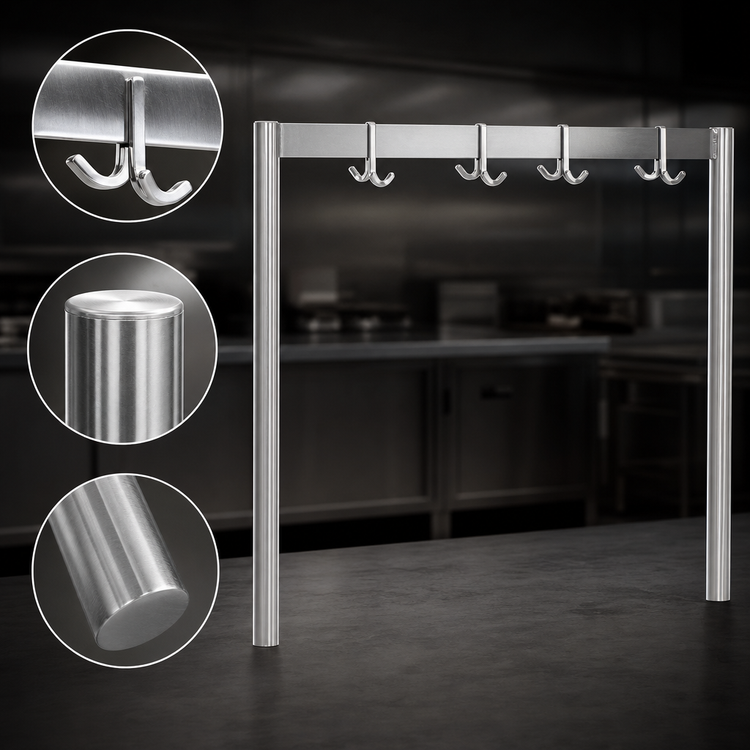 Product image #3 for John Boos Table-Mount Single-Bar Stainless Steel Pot Rack with 10 Double Hooks