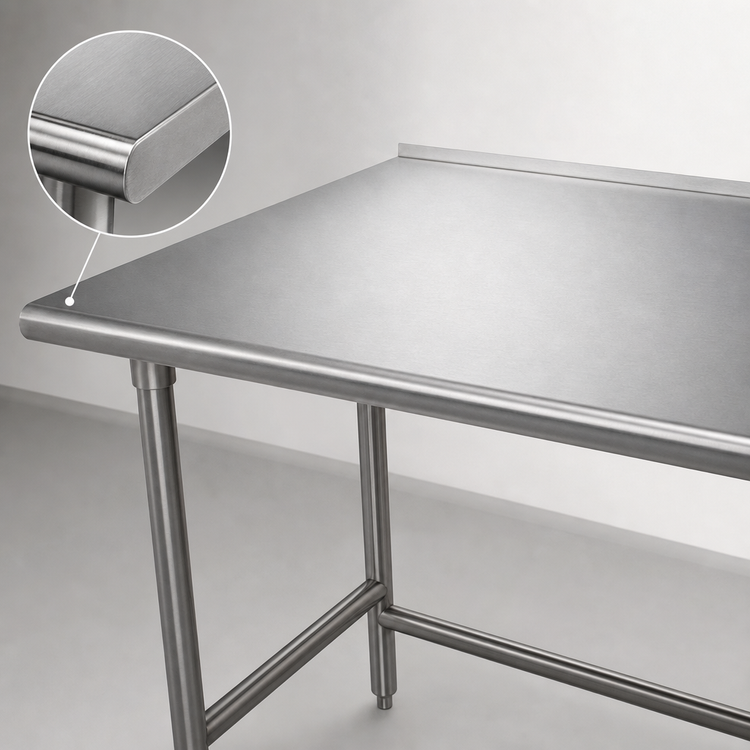 Product image #3 for Advance Tabco 30" x 30" Corner Work Table with 16-Gauge 304 Stainless Steel Top and 1-1/2" Rear Up-Turn