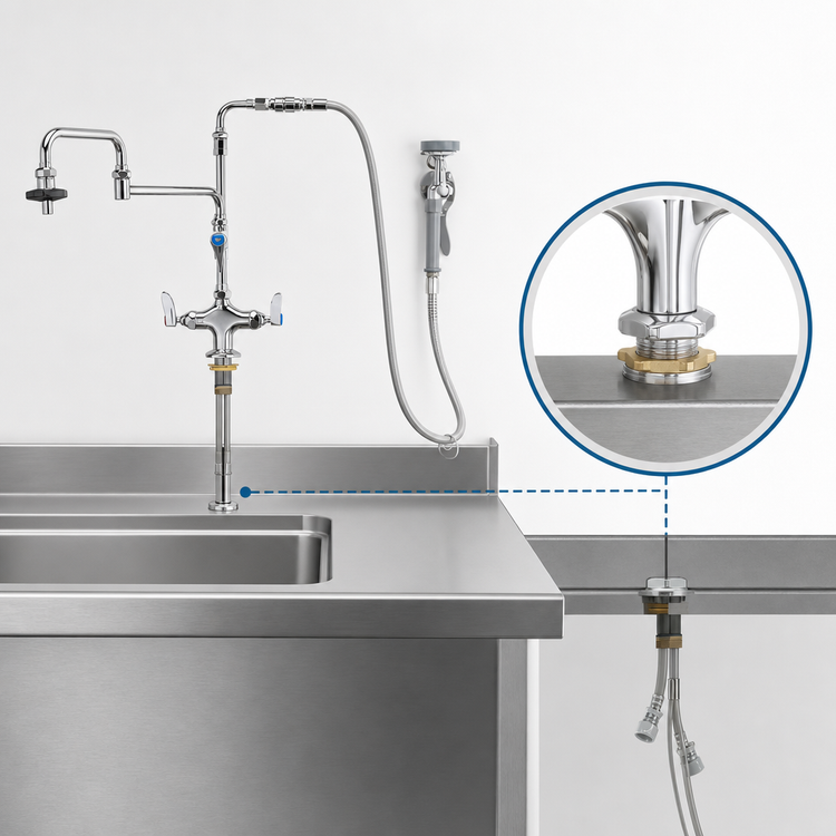 Product image #3 for T&S Brass Single-Hole Deck-Mount Pot and Kettle Filler Add-On Faucet with 18-Inch Swing Nozzle