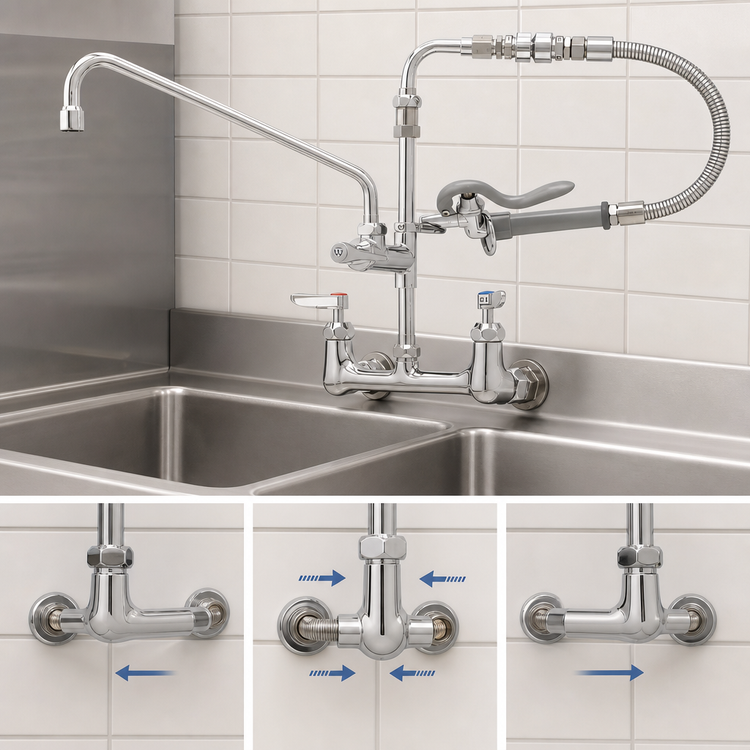 Product image #3 for T&S Brass B-0184 Wall Mount Pre-Rinse Unit with Add-On Faucet, 8-Inch Adjustable Centers, 12-Inch Swing Nozzle, and 1.15 GPM Spray Valve