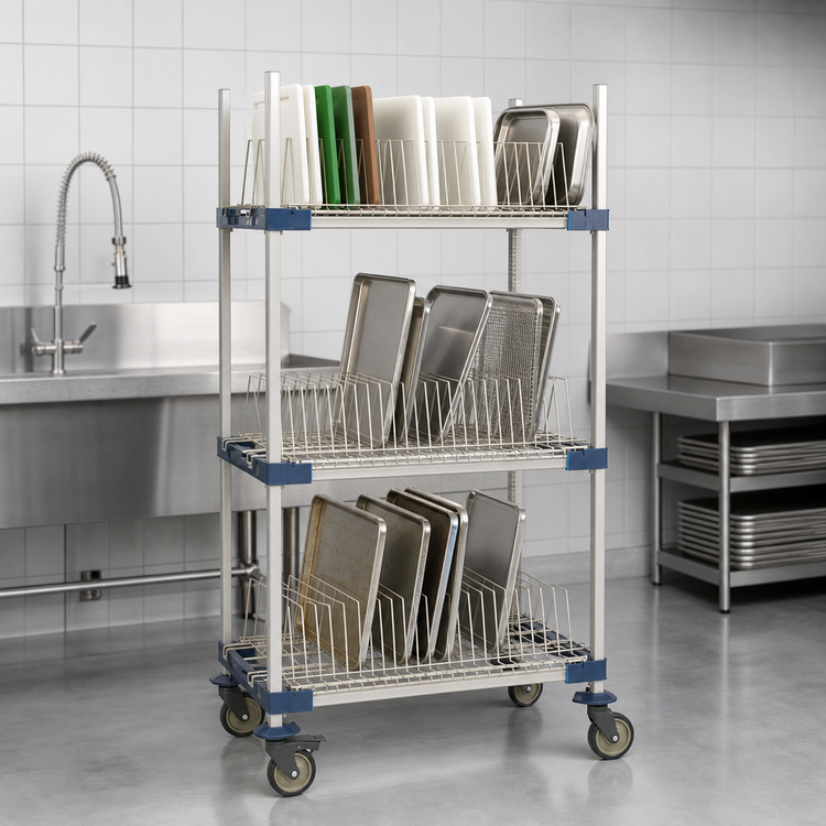 Product image #4 for MetroMax 4 Mobile 3-Tier Drying Rack Unit for Trays, Cutting Boards and Sheet Pans, 36 x 24 x 68 Inches