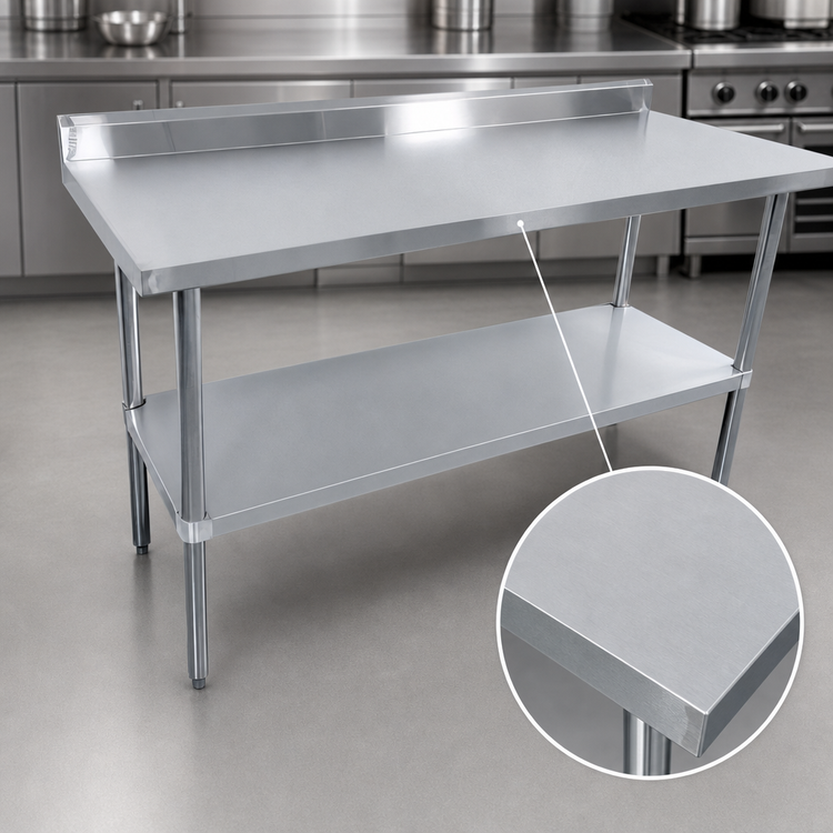 Product image #3 for Sapphire 60 Inch x 24 Inch Stainless Steel Worktable with 5 Inch Backsplash and Undershelf