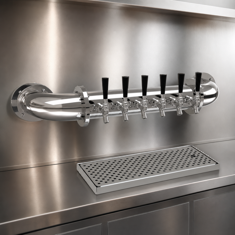 Product image #3 for Glastender Pipe Wall Draft Dispensing Tower, Wall Mount, 6 Faucets, Air Cooled, Mirror Finish