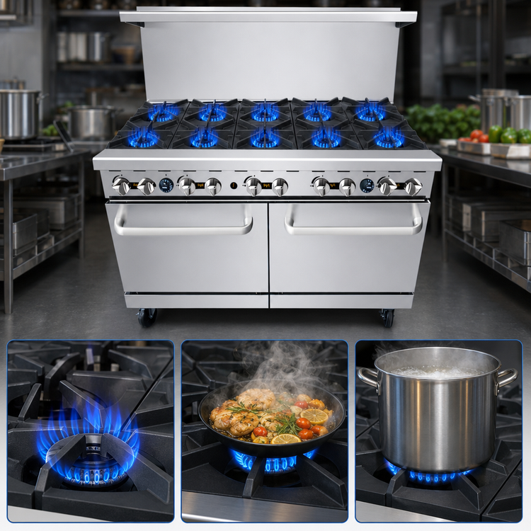 Product image #4 for CookRite AGR-10B-NG 60-Inch Natural Gas Open Burner Range with 10 Burners, 2 Standard Ovens, Backriser & Hi-Shelf