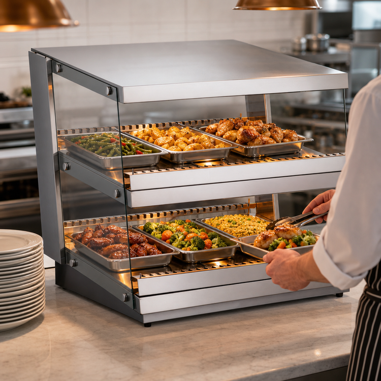 Product image #3 for Countertop 2-Shelf Heated Pass-Through Hot Food Display Station, 3 Cu. Ft., 120V