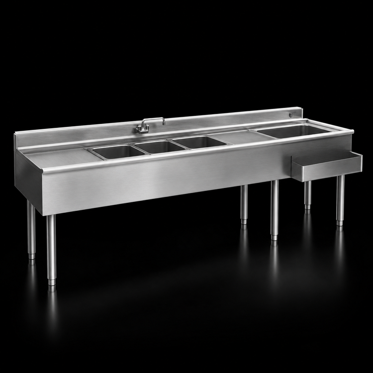 Product image #3 for Eagle 2200 Series 10-Foot Underbar Combination Unit with 3 Sink Bowls, Left Ice Bin, and Speed Rail
