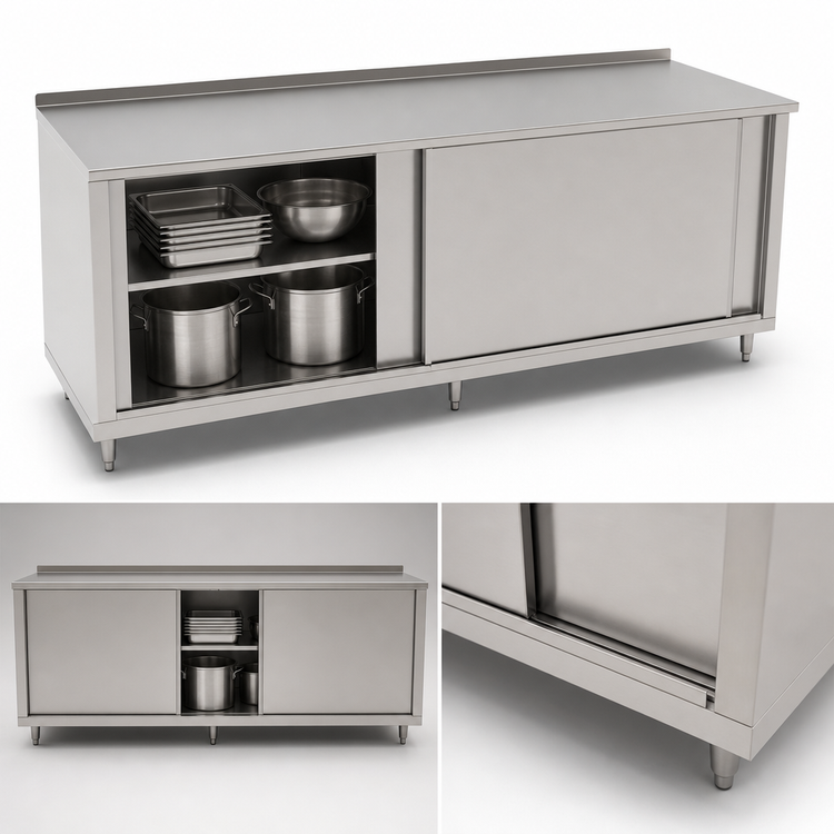 Product image #3 for John Boos 120 Inch x 36 Inch Enclosed Stainless Steel Work Table with Sliding Doors
