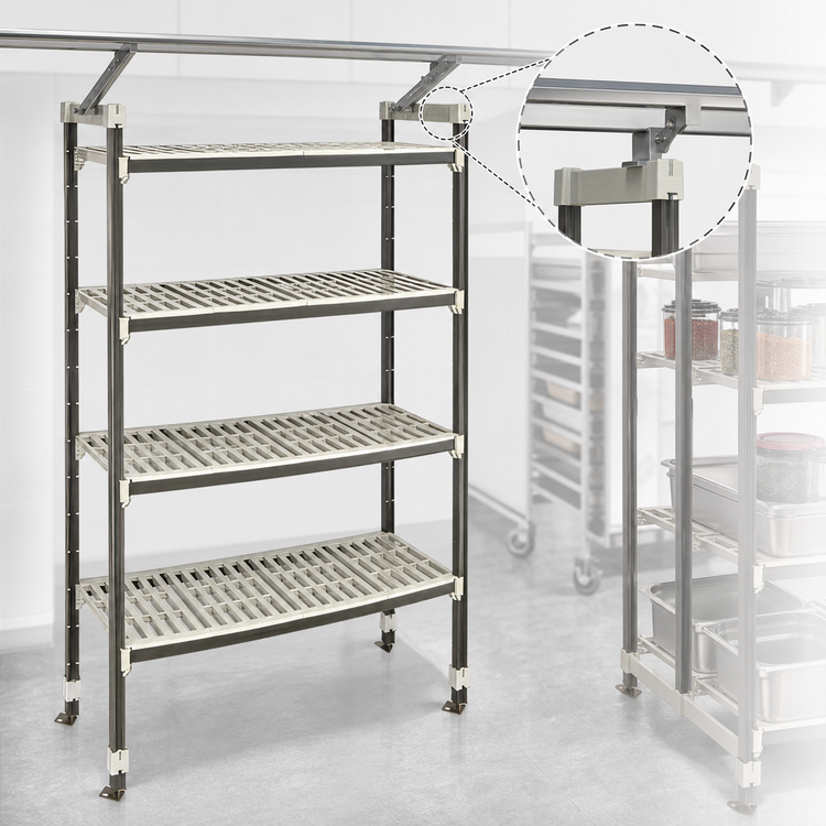 Product image #3 for Cambro Camshelving Elements XTRA High Density Top Rail Stationary Starter Unit, 18 x 48 x 81 Inch, 5-Tier Overhead Track Shelving