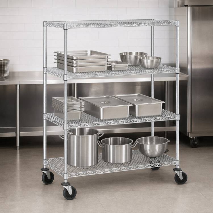 Product image #3 for Metro Super Erecta Brite Wire Stem Caster Cart, 4 Shelves, 48 x 18 x 69 Inches