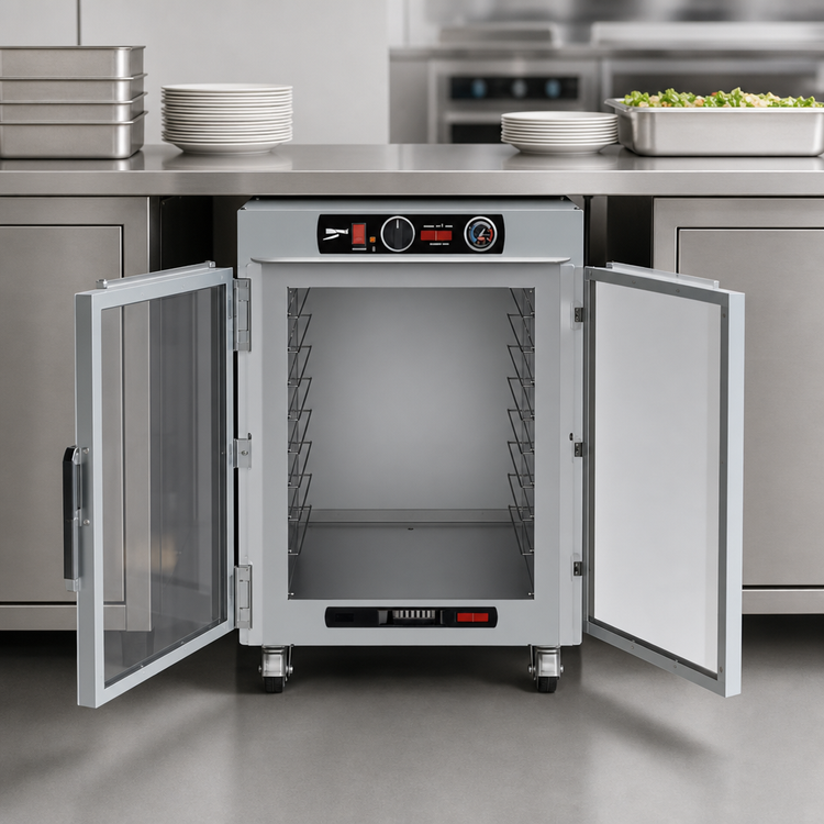 Product image #3 for Metro HotBlox Wide 8-Pan Pass-Thru Insulated Holding Cabinet, Under-Counter, Analog, Clear Front / Solid Rear Doors