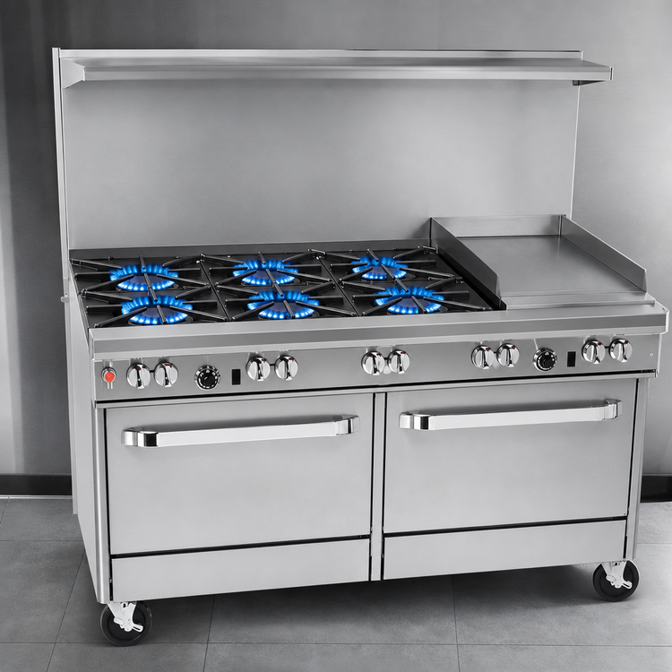 Product image #3 for Southbend Ultimate 60-Inch Commercial Gas Restaurant Range with 6 Open Burners, 24-Inch Griddle, Convection Oven and Cabinet Base