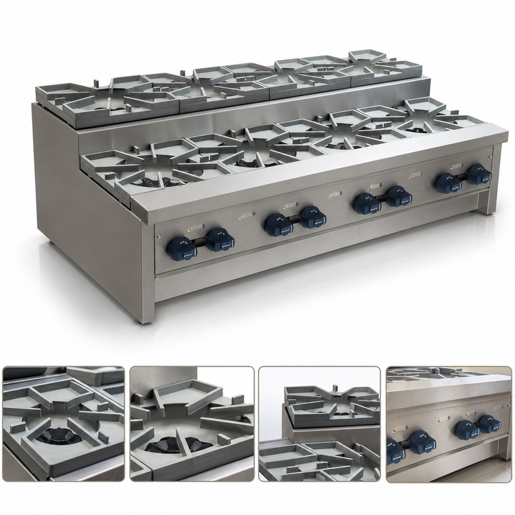 Product image #3 for Comstock-Castle 48-Inch Countertop Step-Up Saute Gas Hot Plate with 8 Burners