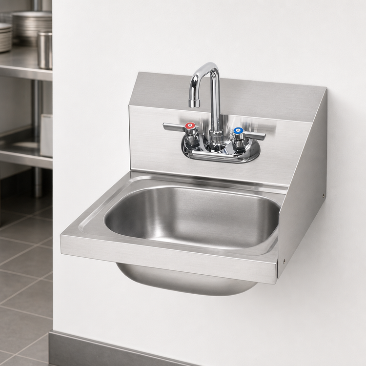 Product image #3 for Krowne Wall-Mounted Stainless Steel Hand Wash Sink with Faucet and Right Side Splash