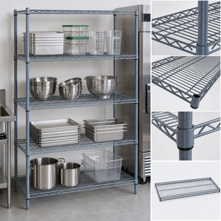 Product image #3 for Quantum WR74-1472GY 72 Inch W x 14 Inch D x 74 Inch H Gray Epoxy 4-Shelf Wire Shelving Starter Kit