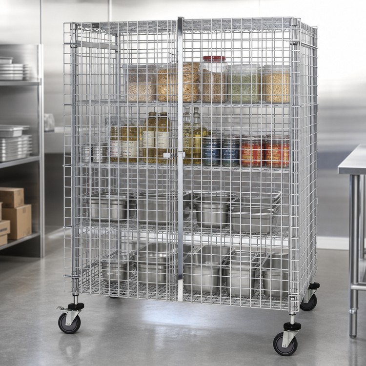 Product image #3 for Quantum 60"W x 18"D x 69"H Mobile Security Cage with Chrome Plated Finish