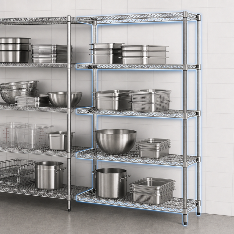 Product image #3 for Eagle Group 4-Tier Add-On Wire Shelving Unit, 48" W x 24" D x 63" H, Stainless Steel Finish