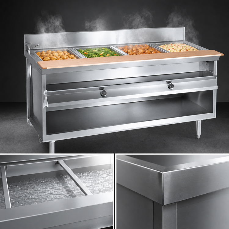Product image #3 for La Rosa Refrigeration Electric Hot Food Table with Water Bath, 60 x 28 Inch, 4 Openings