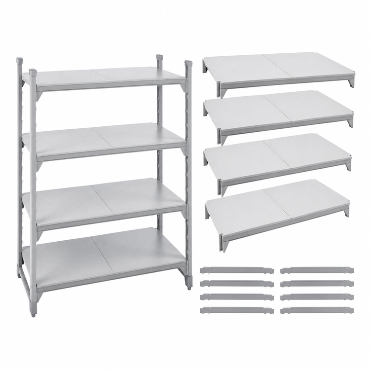 Product image #4 for Cambro Camshelving Premium 30"W x 24"D 4-Shelf Solid Polymer Shelf Kit, Speckled Gray