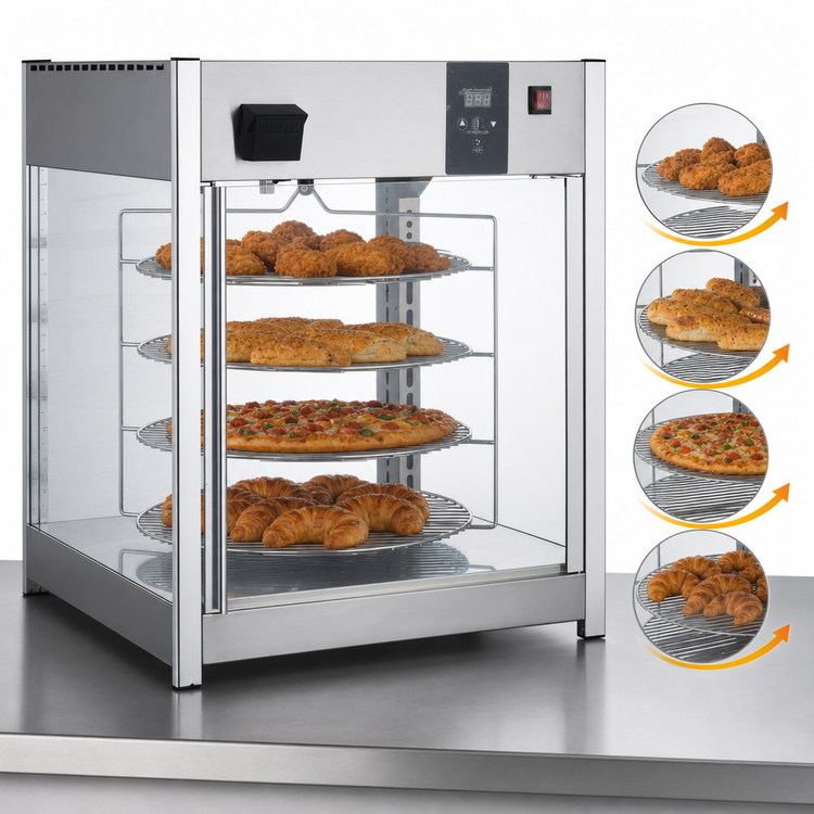 Product image #3 for Countertop Full Service Heated Display Case with 4 Rotating Shelves