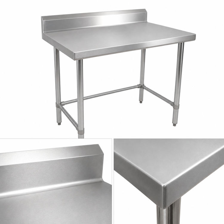 Product image #3 for BK Resources Open Base Work Table with 5-Inch Backsplash, 60 x 24 Inches, 430 Stainless Steel Top