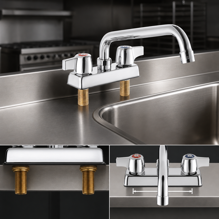 Product image #3 for Steel Works Stainless Deck-Mount Manual Faucet with 4-Inch Centers and 8-Inch Swing/Swivel Spout