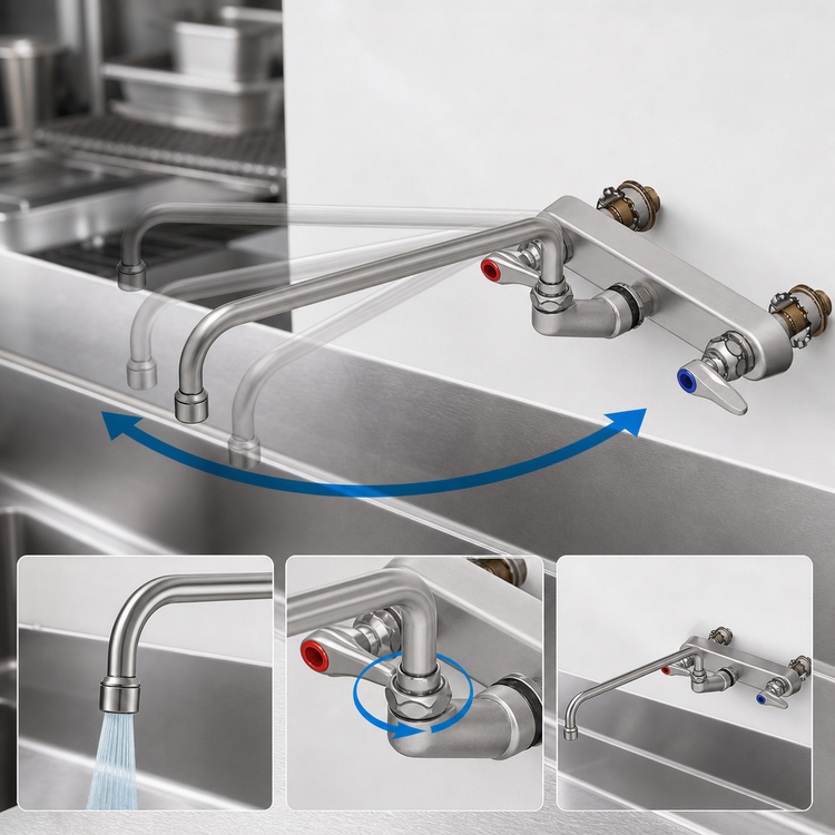 Product image #3 for T&S Brass 8-Inch Wall-Mount Workboard Faucet with Swing Nozzle and Lever Handles