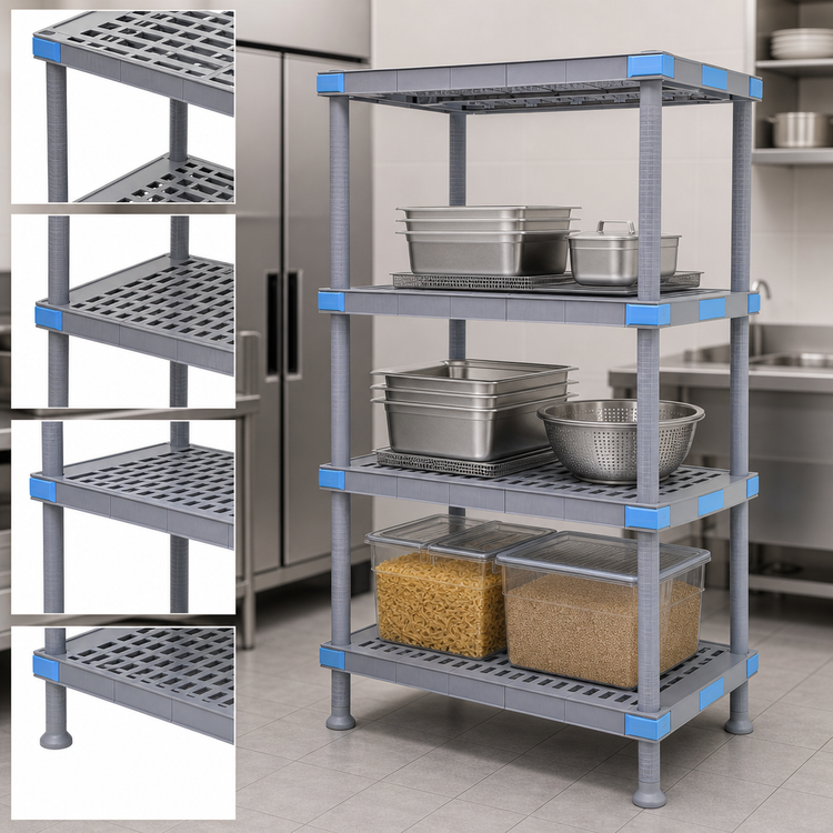 Product image #3 for Quantum Millenia 4-Shelf Polymer Shelving Unit with Dunnage Stand, 72 x 18 x 50 Inches, Gray