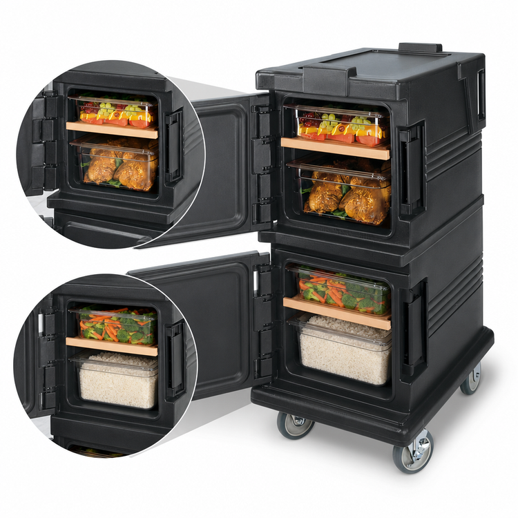 Product image #4 for Cambro Ultra Camcart® Double-Compartment Front-Loading Insulated Food Pan Cart, Black